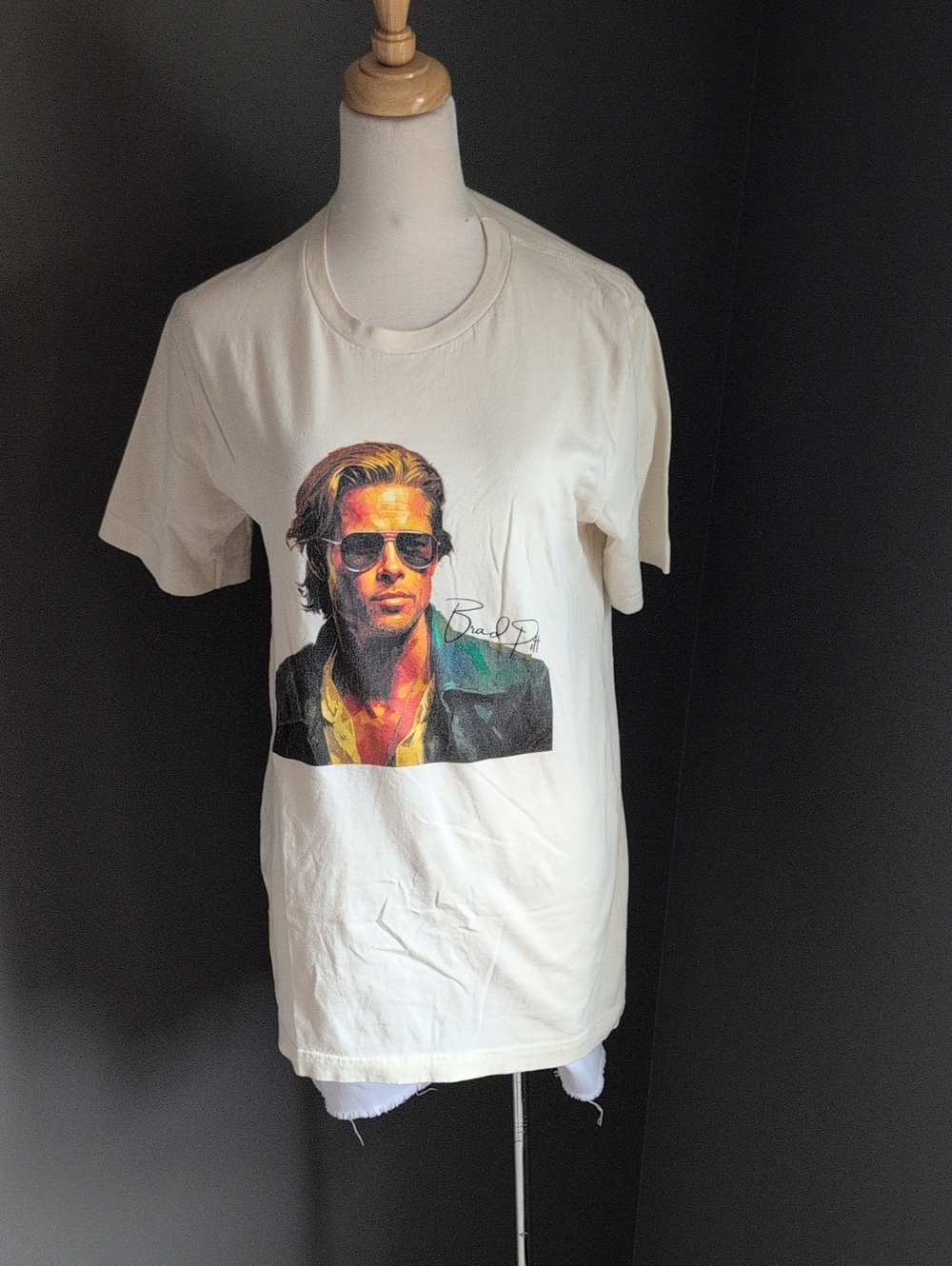 Bella Canvas Brad Pitt Cream Short-Sleeve Tee with Colorful Portrait Graphic